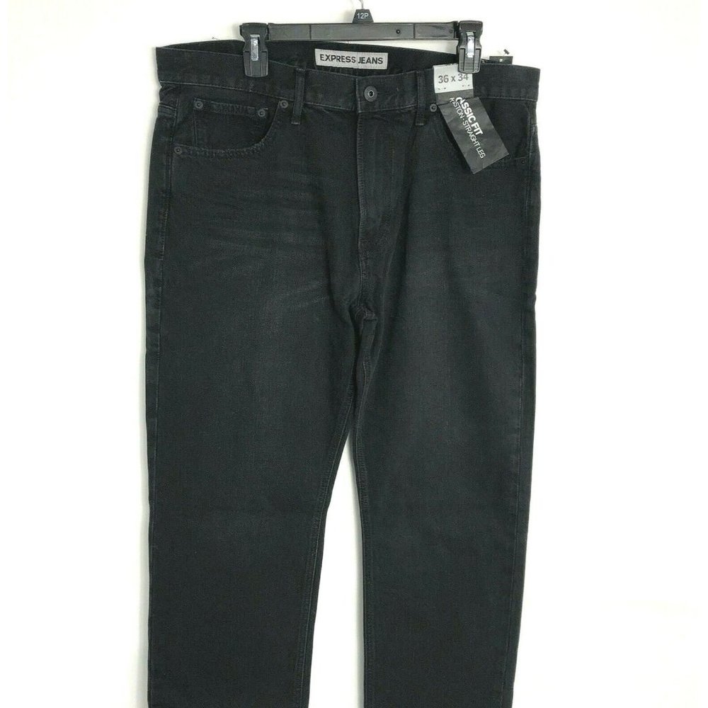 Express Jeans Mens Size 36x34 classic Fit Kingston Straight Leg Black Distressed